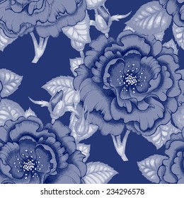 Vector seamless background. Design for fabrics, textiles, paper, wallpaper, web. Roses, peonies, anemones, bluebells. Retro. Vintage style.