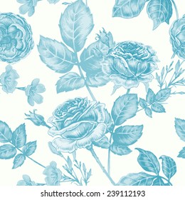 Vector seamless background. Design for fabrics, textiles, paper, wallpaper, web. Roses, peonies. Retro. Vintage style. Floral ornament.