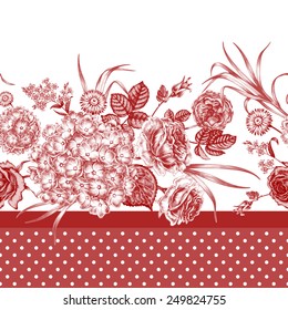Vector seamless background. Design for fabrics, textiles, paper, wallpaper, web. Retro. Vintage style. Hydrangea, roses.