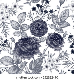 Vector seamless background. Design for fabrics, textiles, paper, wallpaper, web. Retro. Vintage style. Floral ornament.