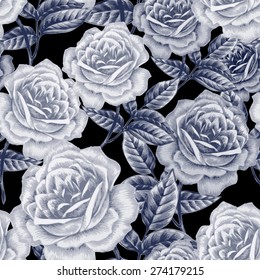 Vector seamless background. Design for upholstery fabric, textiles, paper, wallpaper, web, packing. Flowers roses. Retro. Vintage style.