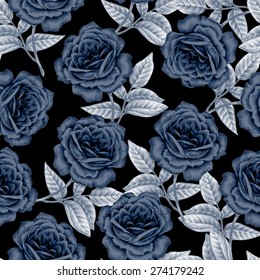 Vector seamless background. Design for upholstery fabric, textiles, paper, wallpaper, web, packing. Flowers roses. Retro. Vintage style.