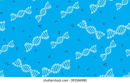 Vector seamless background of DNA. Randomly located DNA chain. Blue style