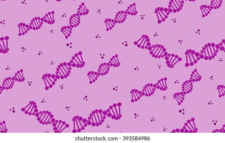 Vector seamless background of DNA. Randomly located DNA chain. Purple style