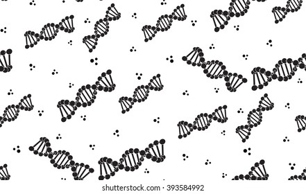 Vector seamless background of DNA. Randomly located DNA chain