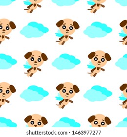 Vector seamless background. Dog in love. Flat design puppy