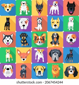 Vector seamless background with dogs icon flat design