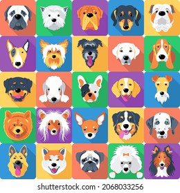 Vector seamless background with dogs icon flat design