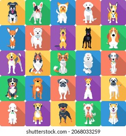 Vector seamless background with dogs icon flat design