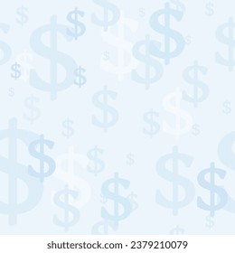 Vector seamless background - dollar sign pattern. Background for social media content posts about price discount, online shop offer, promo deals and savings. Light blue subtle color.