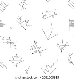 Vektornahtloser Hintergrund. Doodle-Diagramme, Indikatoren und Geld