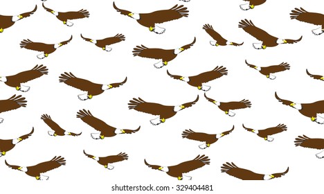 Vector seamless background of eagles. The eagles are randomly located on a white background.