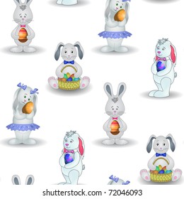 Vector seamless background, Easter rabbits with eggs