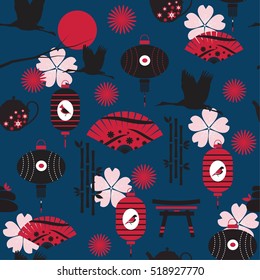 Vector seamless background with elements of Eastern culture 