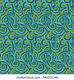 Vector seamless background. Endless hand-drawn colorful pattern. Use for wallpaper, textile, book cover, clothes. Make in blue and greenery colors