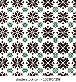 Vector seamless background with ethnic ethnic ornament in black and green tones