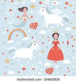 Vector seamless background of fairytale characters