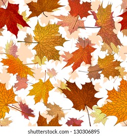 Vector seamless background: a lot of falling autumn maple leaves in air.