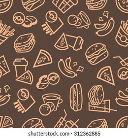 Vector seamless background with fast food icons for your design.