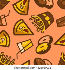 Vector seamless background with fast food icons for your design.