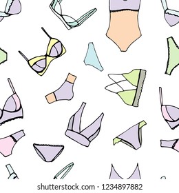 vector seamless background, female underwear set, fashion illustration, pastel colours