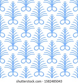 Vector seamless background with fir branches . Beautiful repeating texture. Blue trees on a white background. Vector illustration.