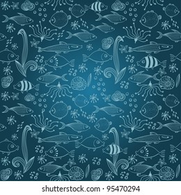 Vector seamless background with fish