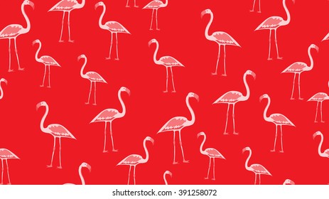 Vector seamless background of flamingos. Chaotic Flamingo
