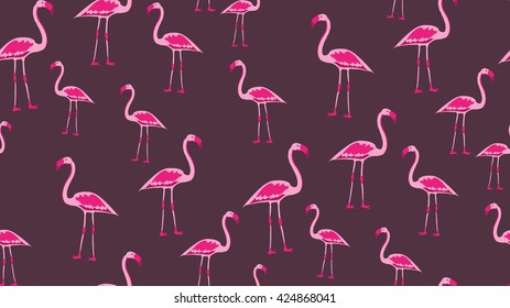 Vector seamless background of flamingos. Chaotic Flamingo