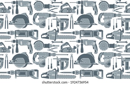 vector seamless background with flat handtools and power tools