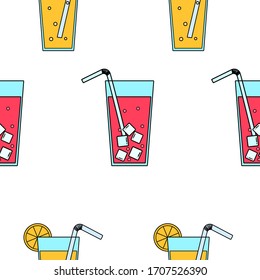 Vector seamless background with flat summer cocktails.