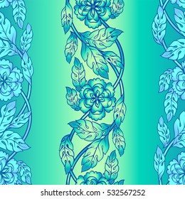 Vector seamless background with floral branches. Intricate ornament made of twisted flowers
