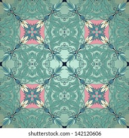 Vector seamless background. Floral pattern. Beautiful fantasy flowers with leaves and berries.