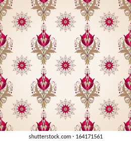Vector seamless background. Floral pattern in vintage style. Beautiful flowers with leaves and berries.