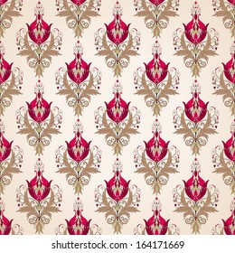 Vector seamless background. Floral pattern in vintage style. Beautiful flowers with leaves and berries.