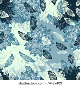 vector seamless background with flower and  blown petals, clipping masks