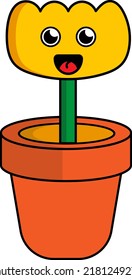 Vector de fondo transparente de una planta de flores en una olla de arcilla. Flor sonriente.