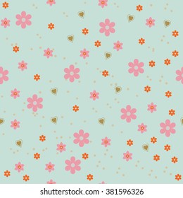 vector seamless background with flowers and hearts elements. 