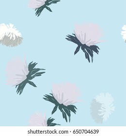 Vector seamless background with flowers white aster in pastel colors