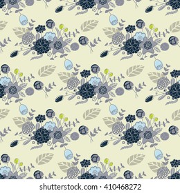 Vector seamless background with flowers.Stylized illustration. Ornament with rustic folk motifs