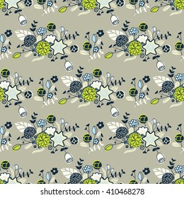 Vector seamless background with flowers.Stylized illustration. Ornament with rustic folk motifs