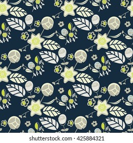 Vector seamless background with flowers.Stylized illustration. Ornament with rustic folk motifs