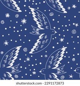  Vector de fondo transparente con aves voladoras, golondrinas y flores primavera.