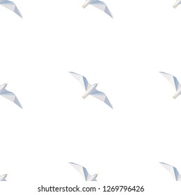 Vector seamless background with flying seagulls. Modern polygonal  design. Origami birds. Flat design pattern 