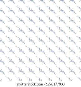Vector seamless background with flying seagulls. Modern polygonal  design. Origami birds. Flat design pattern 
