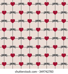 vector seamless background with folded hearts and bows of ribbon