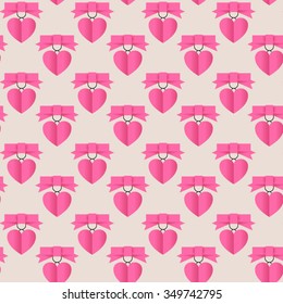 vector seamless background with folded hearts and bows of ribbon