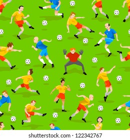 Vector Seamless Background with Football Players on Green Field. Keep Fit People