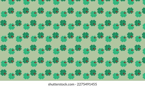 Vector seamless background with four-leaf clover and ladybug. Clover, ladybug, insect, nature, plant, happiness, natural, seamless, pattern.