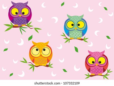 vector seamless background with fun colorful owls